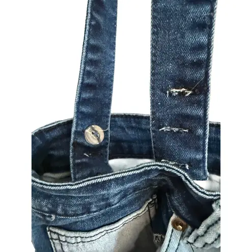 American Bazi Multi Blue Patchwork Denim Bell Bottoms Suspenders Boho Hippie L Size 12