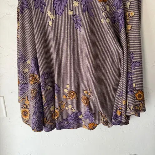 The Muses Lounge Purple Floral Stripe Knit Tunic Top Womens XL Flare Sleeve Boho