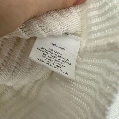 White + Warren Women’s Small White 100% Linen Square Neck Sweater