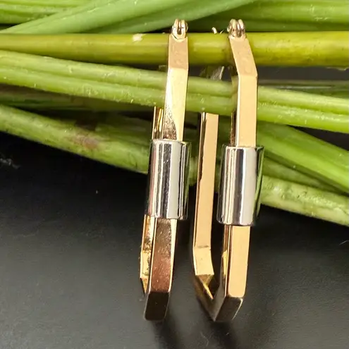 ALL SAINTS Hex Carabiner Gold & Silver-tone Hexagon Hoop Earrings 18.2g.