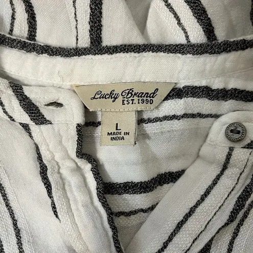 Lucky Brand White & Gray Striped Split Neck Button Front Tunic Top - Image 12