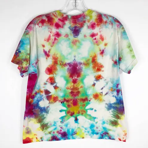 Reebok ‎ Womens Large Tee Namaste Cool Tie Dye Top Pink Green Flower Graphic 1211