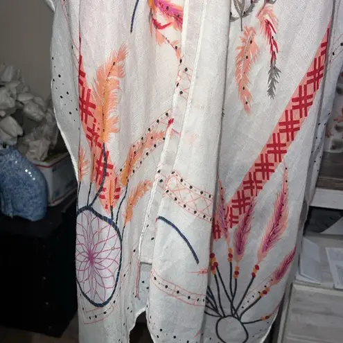 Woven Heart Kimono Style Boho Floral Women Shawl Vest Coverup Feather