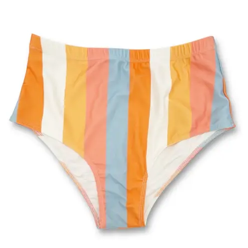 One Loved Babe Bikini Set Size Medium Retro Stripe High Waist Swim Two Piece M Orange