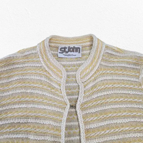 St. John Vintage 70s Yellow White Knit Sweater Cardigan Style Blazer Size Small