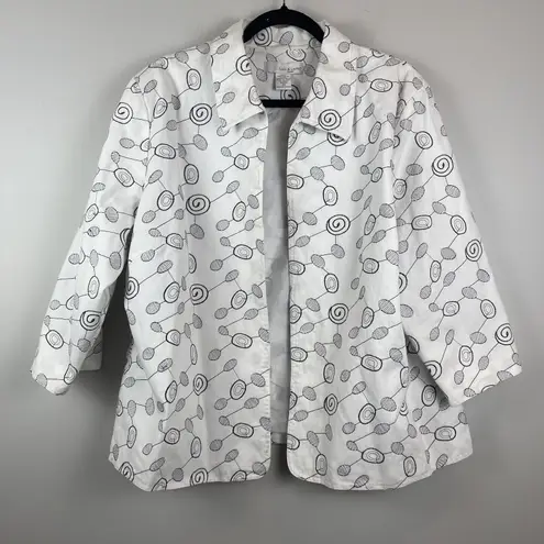 Lucy & Laurel Lucy & Laurel Jacket Womens 2X White Gray Geometric Cotton Open Front Artsy Art - Image 1