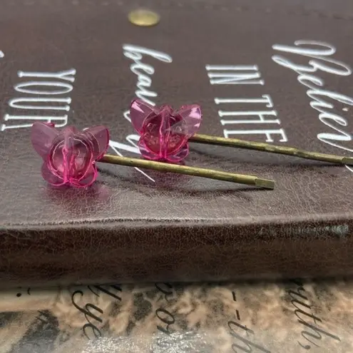 Handmade Magenta Pink Butterfly Bobby Pins Brass