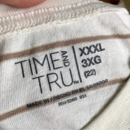 Time And Tru  Striped Short Sleeve Tee, Cream, Tan, Size 3XL