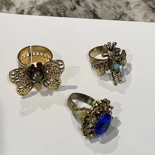 Lot Of 3 Beautiful Adjustable Ornate Women's Costume Rings