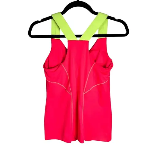 Avia Neon Pink & Yellow Active Tank Top, Medium, Racerback, Built-in Support