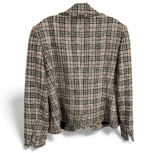 Ellen Tracy  Silk Jacket Blazer Raw Edge Plaid Checked Size 16