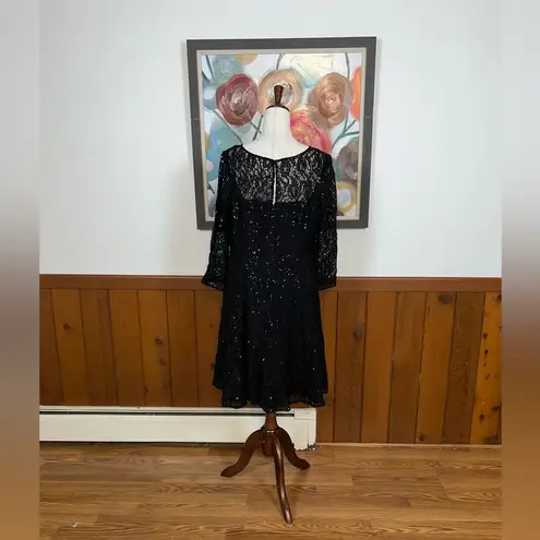 Slny Elegant Black Sequin Lace Dress!