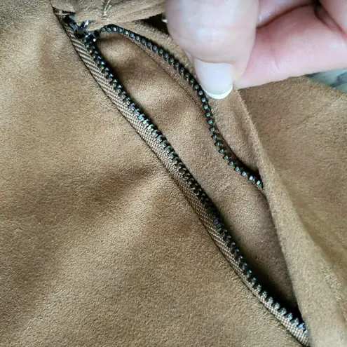 Adrienne Vittadini Womens Tan Camel Faux Suede Moto Jacket Asymmetrical Zip M