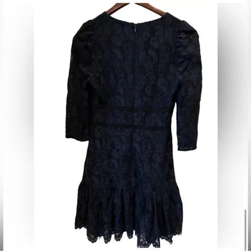 Shoshanna Miran Navy Blue Lace Dress 3/4 Sleeve Knee Length Formal Cocktail Sz 2