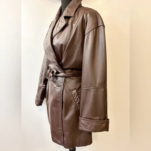 Spiegel Vintage Together Genuine Leather Short Trench Coat Brown Size Medium