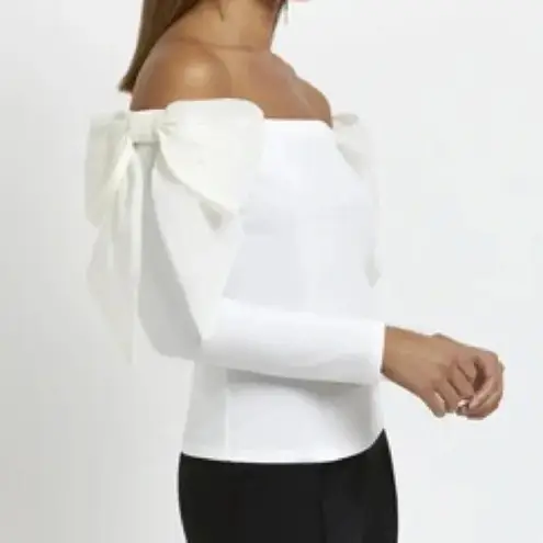 River Island off shoulder bows top scuba long sleeve blouse coquette ASOS