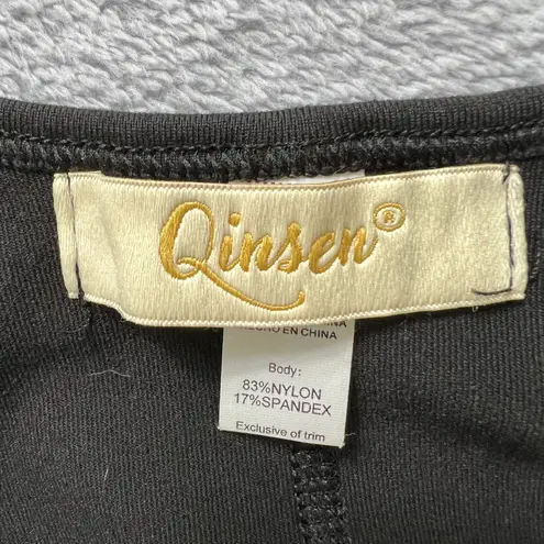 Qinsen Jumpsuit Sleeveless Flare Leg Black Nylon Spandex One Piece Romper Size 26