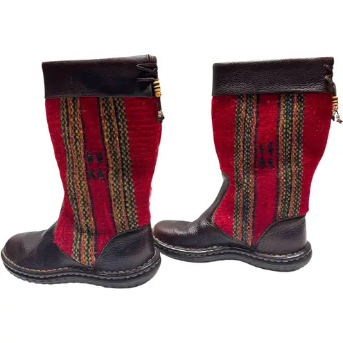 Born Tizoc Indain Blanket Mid Calf Boots Leather Wool Men 8 Women 6.5 Brown