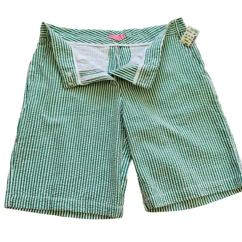 Bermuda Sam Ty  Shorts Green White Stripe Seersucker High Rise Shorts Size 12 NEW