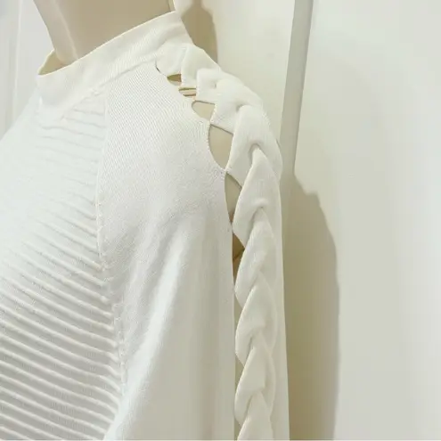 Emporio Armani Ribbed Sweater Braided Arm White Small Quiet Luxury Chic Classic