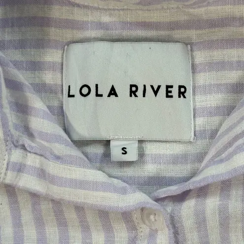 Lola River Button Down Shirt Womens Small Linen Striped Purple/White Beach Tunic Purple