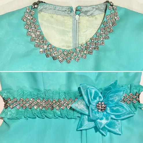 Handmade Vtg 60s 70s Holiday Formal Hostess Maxi Dress Gown Lace Rhinestone Chiffon M