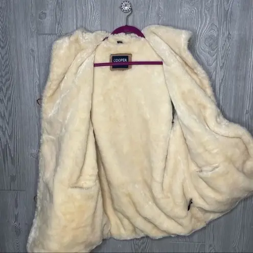 Copper collection leather faux fur lined jacket coat horn type buttons hooded sm Tan