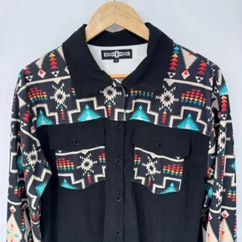 Rowdy Crowd Southwest Cowgirl Corduroy Button Front Shirt Jacket Womens L Black Size L