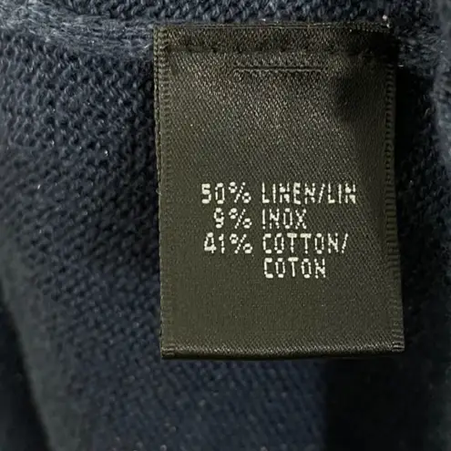 Lafayette 148 New York Navy Blue Linen Blend Hooded Wrap Sweater Size Large