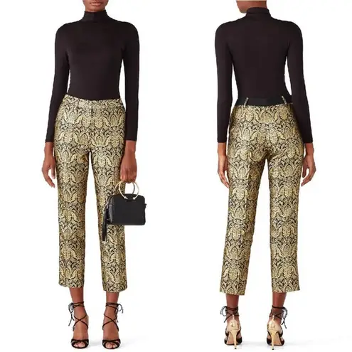 Slate + Willow Orion Jacquard Cigarette Pants Cropped Metallic Gold Black Ruffle