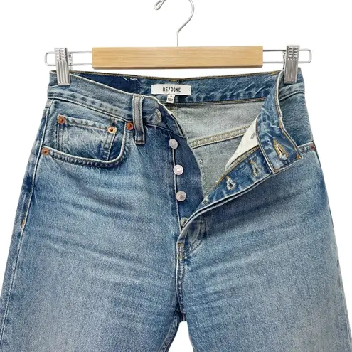 RE/DONE 70s Stove Pipe Jeans in Medium Vain Sz 25 High Rise Raw Hem Rigid Denim