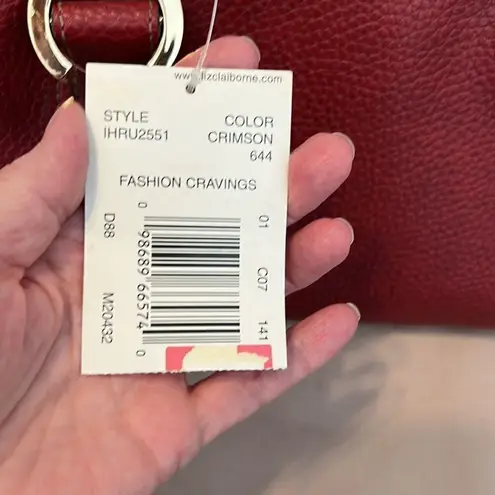 NWT First Issue red pebbled faux leather bag 1 inside & outside pocket zip close