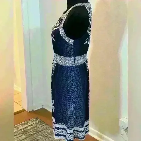 646 Main Blue & White Indian Print Sleeveless Midi Dress Size undefined