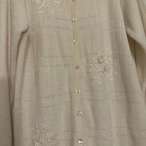 JENNY Sweater Women Medium Floral White Embroidered Long Sleeve Cardigan