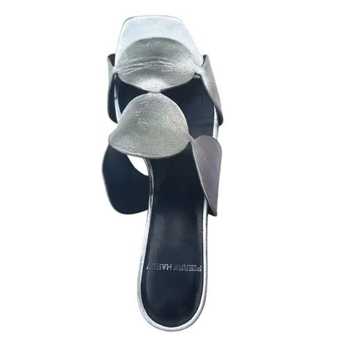 Pierre Hardy Bulles Leather Mule Sandals Silver Metallic Chrome Block Heels US 8