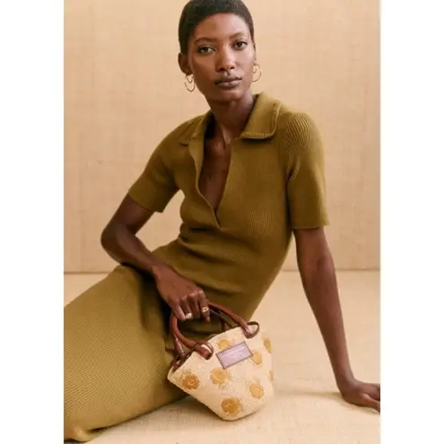 Sézane NWT La Maille Sezane Numa in Olive Wool Blend Ribbed Knit Midi Sweater Dress XS