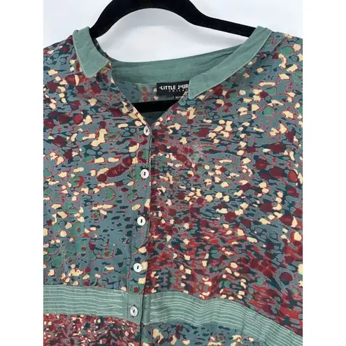 Little Journeys Chicago Womesn Artsy Tunic Top Button Front Medium Lightweight Green