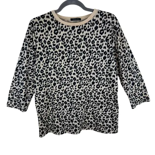 Blooming Jelly Tan Black Leopard Print Lightweight 3/4 Sleeve T-Shirt Size L