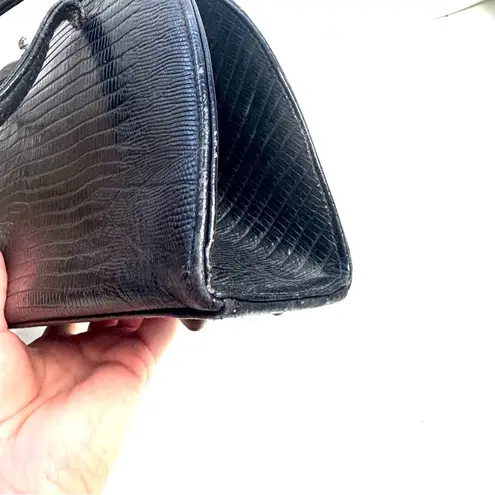 Vintage Leather Black Lizard Embossed Handbag Purse 50s 60s