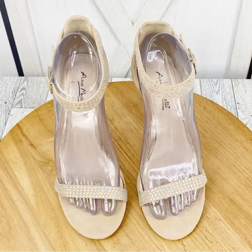 Anne Michelle Enzo Rhinestone Faux Suede Strappy Heels Tan Open Toe 7.5