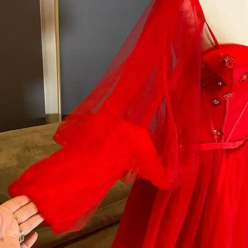 Women’s Red Prom Party Formal Dress With Corset Back and Leg Slit Size 16 NWOT Red