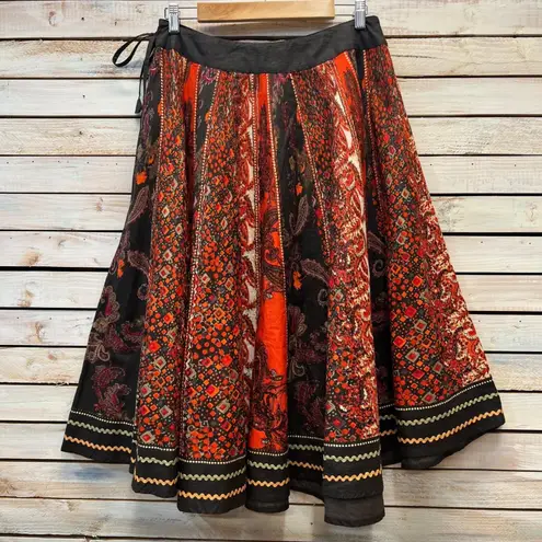 Vintage Mix Nouveau 100% Cotton Boho Patchwork Paisley Midi Skirt Red Black M Orange Size M