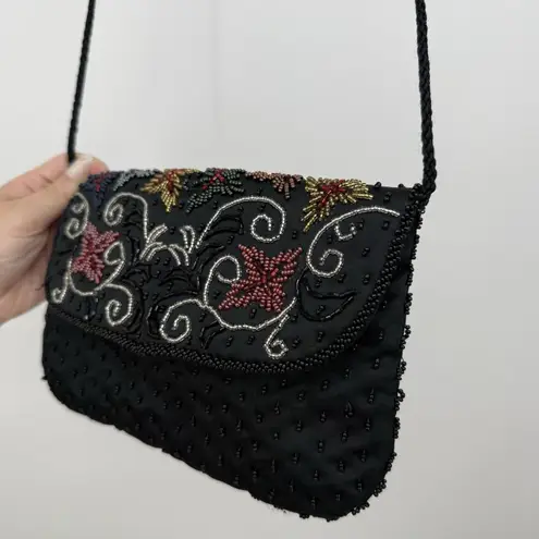 Vintage Black Colorful Beaded Crossbody Bag Evening Formal Purse