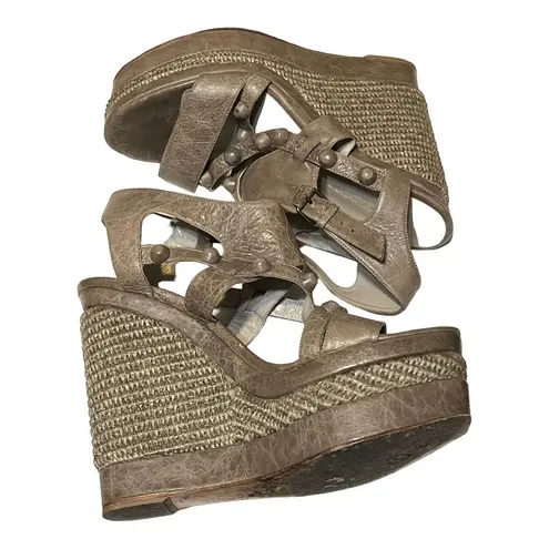 Arena Belenciaga Paris Gray Leather Sandal Woven Design Wedge Sandal EU 40/US 9