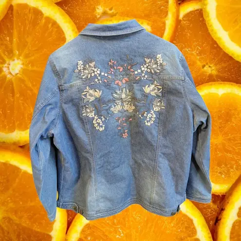 Tantrums Women's Embroidered Denim Jacket Medium Wash Long Sleeve Blue XL