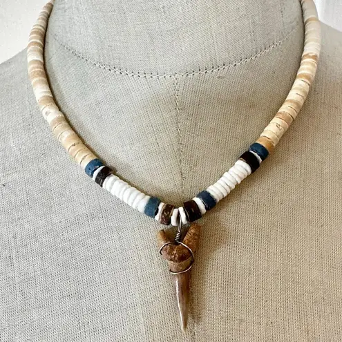 Natural Shell & Real Fossil Shark Tooth Necklace