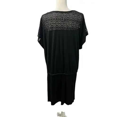 Swimsuits for All Black Lace Accent Trim Short Sleeve Beach Cover Up Pool 14/16 Size undefined