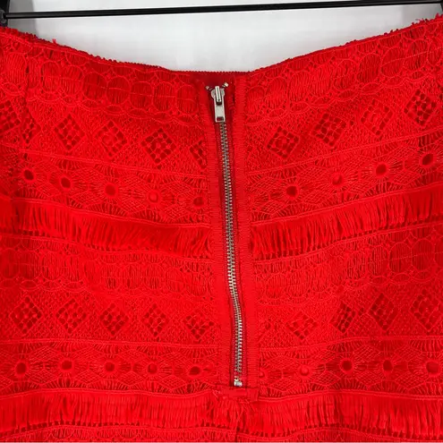 J. Crew Factory Red Fringe Lace Mini Skirt Exposed Zipper Size 12