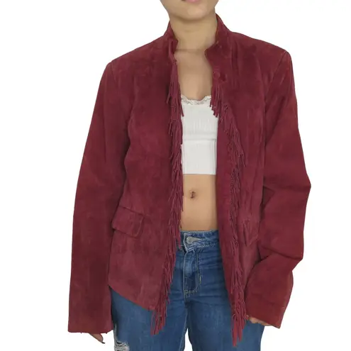 Pamela McCoy 1990s Vintage Leather Jacket Burgundy Suede Leather Jacket Medium Red