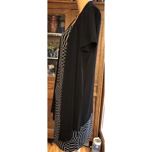 Enfocus Studio En Focus Studio Black Geometric Pattern Shift Dress With Open Front Cardigan 8